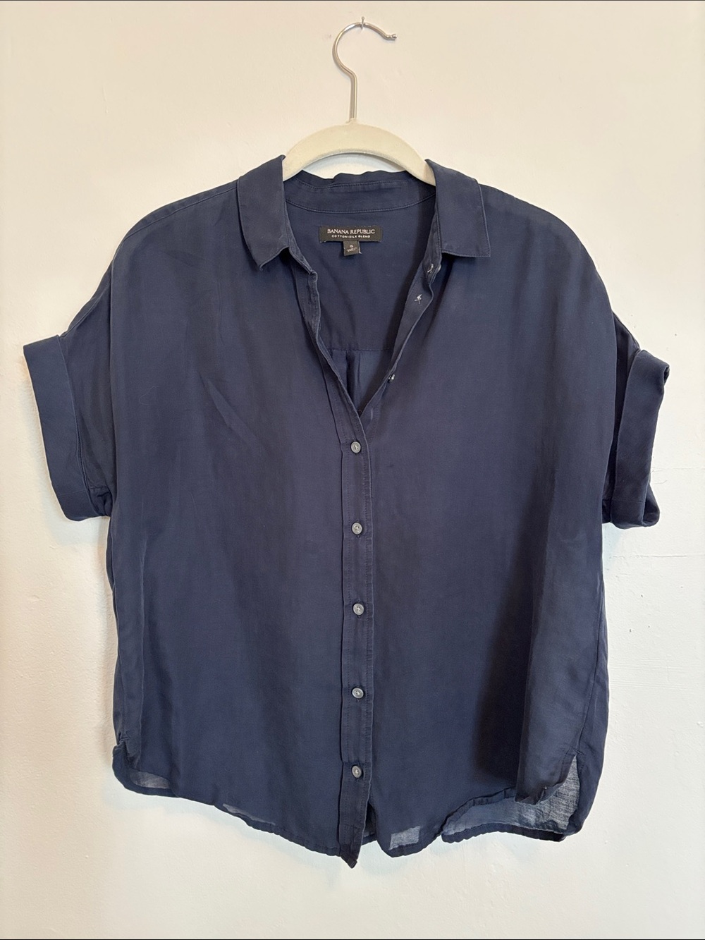 Banana Republic Navy Button-Front Short-Sleeve Blouse